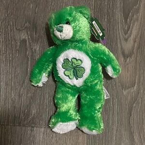 Green Plush “Bean Bag” Bear with Shamrock